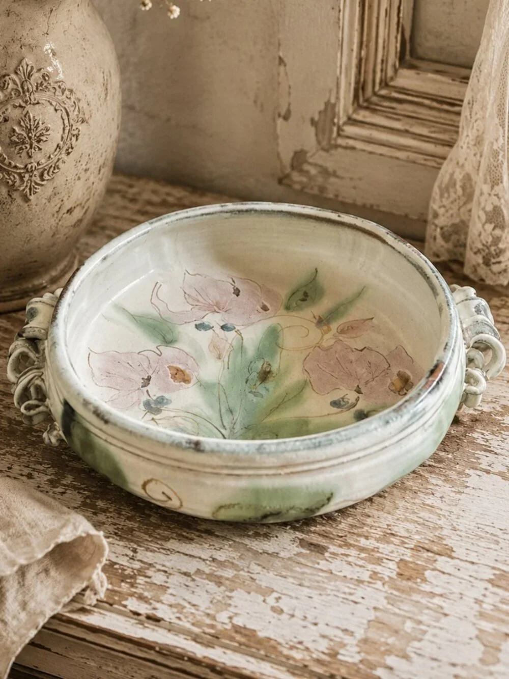 Vintage Signed Oversized Artisan Hand-Painted French Provence Art Pottery Bowl
